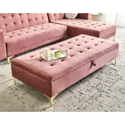 Leen Bakker ABERDEEN - Ottomaan met opbergruimte - Roze - Fluweel New