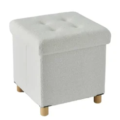 Merkloos ACAZA Poef met Opbergruimte - Poef met pootjes - 40x37x37cm - Wit New