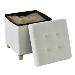 Merkloos ACAZA Poef met Opbergruimte - Poef met pootjes - 40x37x37cm - Wit New