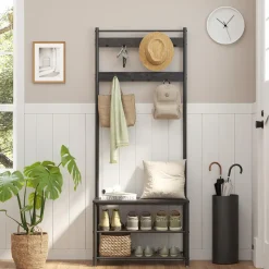 Merkloos ACAZA® Staande Kapstok met 9 Haken en Schoenenrek - Garderoberek - Zwart Hot