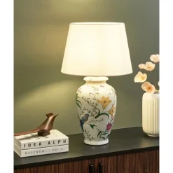 Leen Bakker ACROSSO - Tafellamp - Wit - Porselein/Linnen Hot