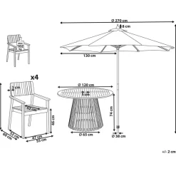 Beliani AGELLO - Tuinset voor 4 met parasol - Lichthout - Acaciahout Discount