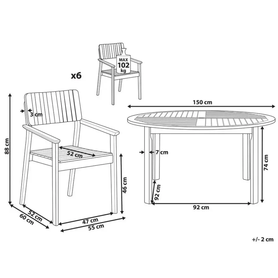 Beliani AGELLO/TOLVE - Tuinset voor 6 - Lichthout - Acaciahout Clearance