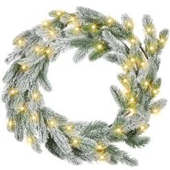 Leen Bakker ALBINI - Krans met LED - Groen - 45 cm - Synthetisch Clearance