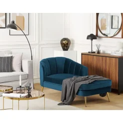 Beliani ALLIER - Chaise longue - Blauw - Linkerzijde - Fluweel Outlet