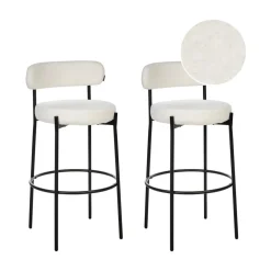 Beliani ALLISON - Barkruk set van 2 - Wit - Bouclé Discount