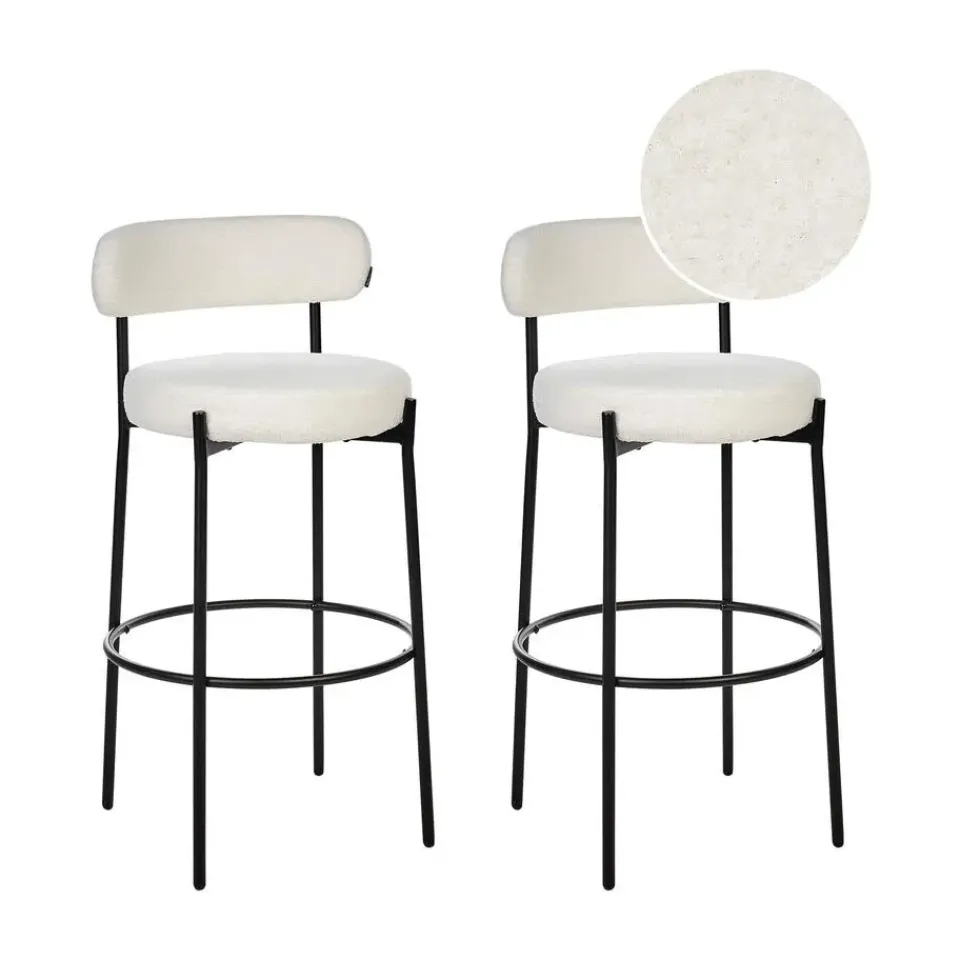 Beliani ALLISON - Barkruk set van 2 - Wit - Bouclé Discount