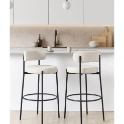 Beliani ALLISON - Barkruk set van 2 - Wit - Bouclé Discount