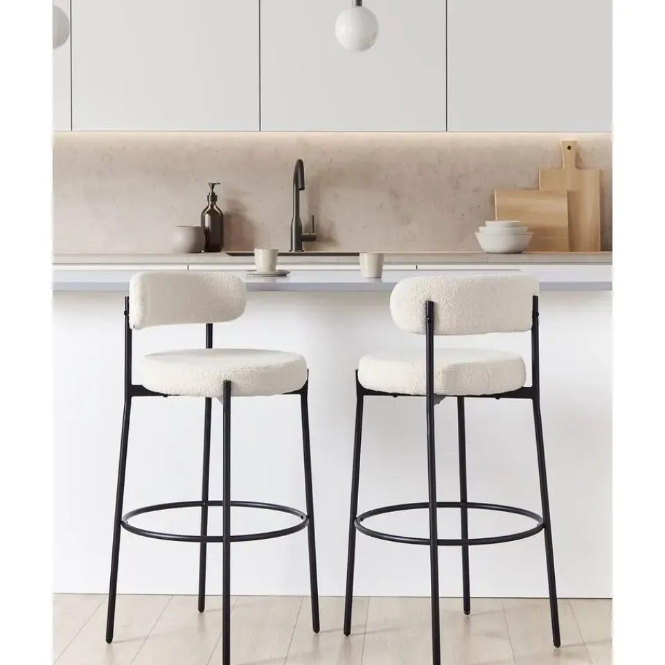 Beliani ALLISON - Barkruk set van 2 - Wit - Bouclé Discount