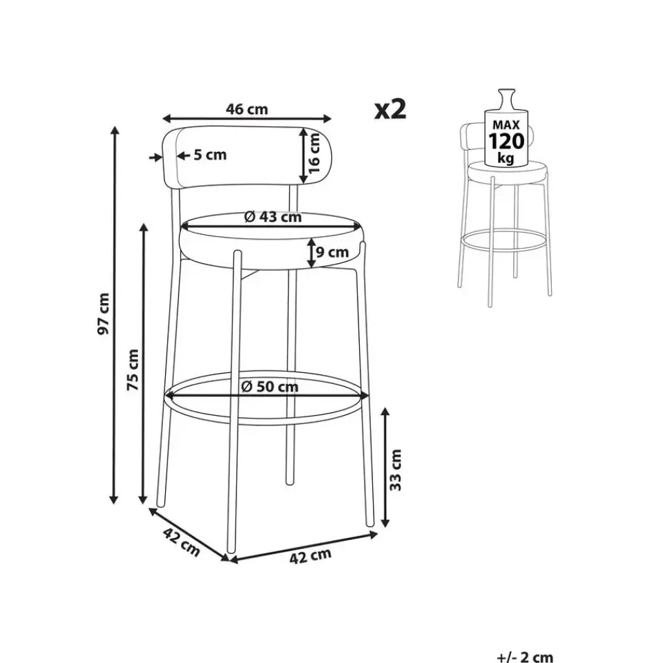 Beliani ALLISON - Barkruk set van 2 - Wit - Bouclé Discount