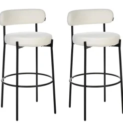 Beliani ALLISON - Barkruk set van 2 - Wit - Bouclé Discount