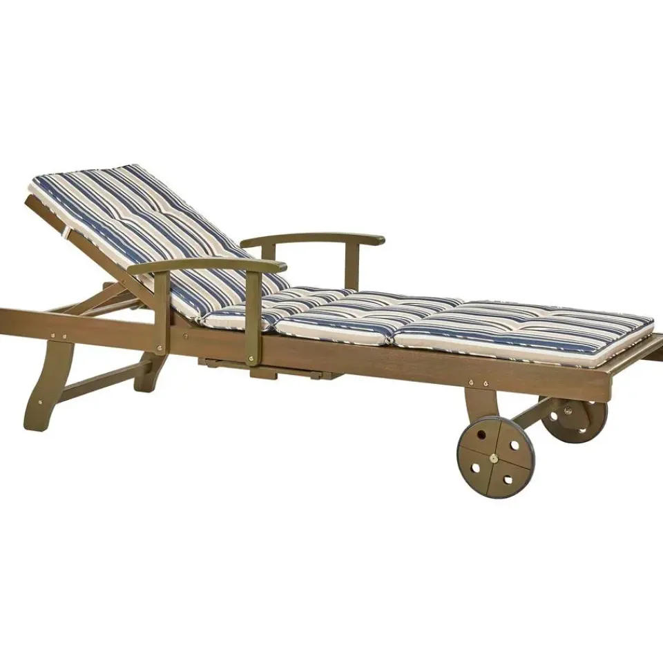 Beliani AMANTEA - Ligstoel - Donkere houtkleur/Gestreept - Acaciahout New