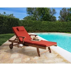 Leen Bakker AMANTEA PREMIUM II - Tuinligstoel - Rood - Acaciahout Hot