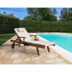 Leen Bakker AMANTEA PREMIUM II - Tuinligstoel - Lichtbeige - Acaciahout New