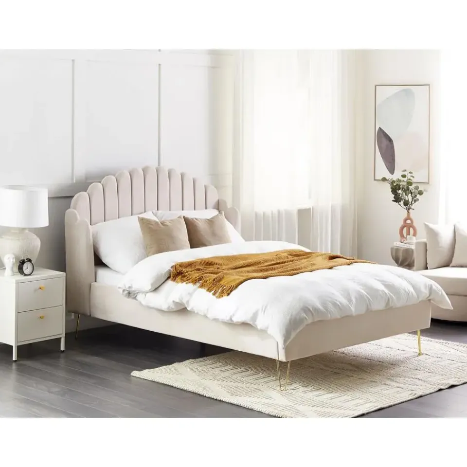 Beliani AMBILLOU - Bed - Lichtbeige - 140 x 200 cm - Polyester