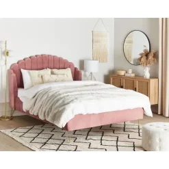 Beliani AMBILLOU - Tweepersoonsbed - Roze - 140 x 200 cm - Fluweel Online