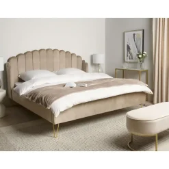 Beliani AMBILLOU - Tweepersoonsbed - Taupe - 180 x 200 cm - Fluweel Discount