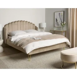 Beliani AMBILLOU - Tweepersoonsbed - Taupe - 160 x 200 cm - Fluweel