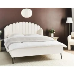 Beliani AMBILLOU - Tweepersoonsbed - Gebroken wit - 160 x 200 cm - Bouclé Sale