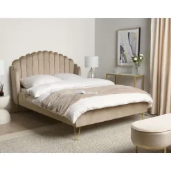 Beliani AMBILLOU - Tweepersoonsbed - Taupe - 140 x 200 cm - Fluweel Best