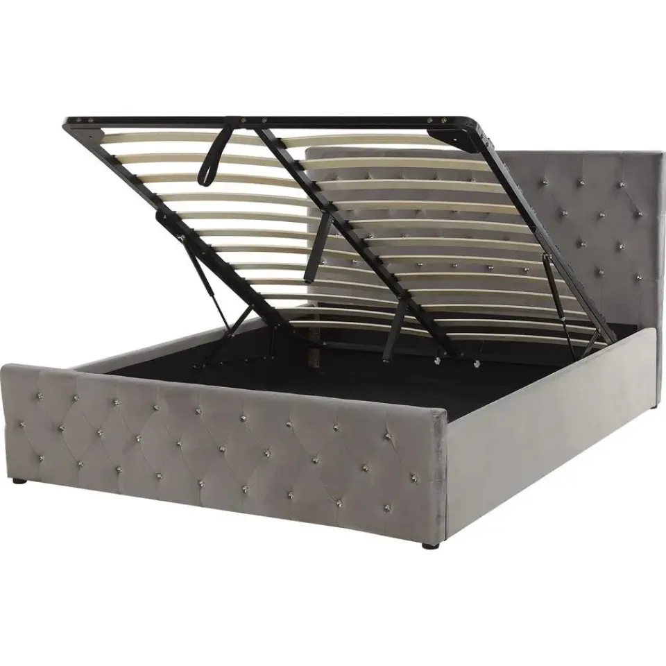 Beliani AMIENS - Bed met opbergruimte - Grijs - 160 x 200 cm - Fluweel New