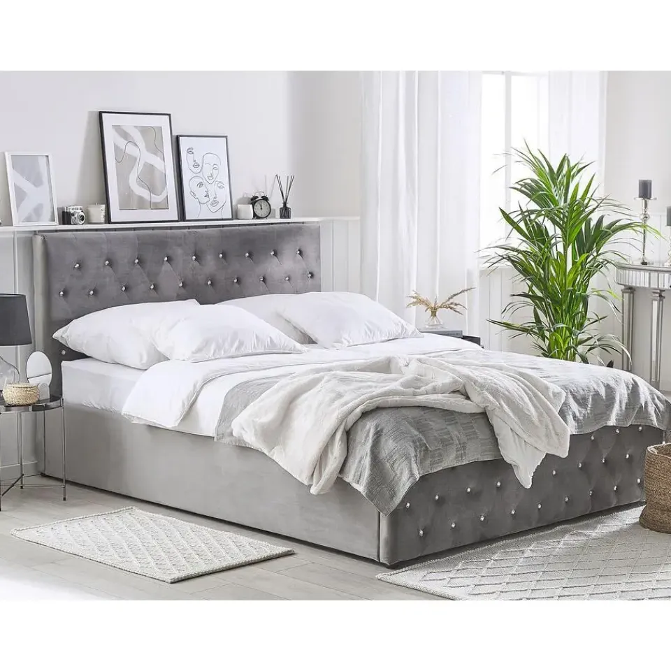 Beliani AMIENS - Bed met opbergruimte - Grijs - 160 x 200 cm - Fluweel New