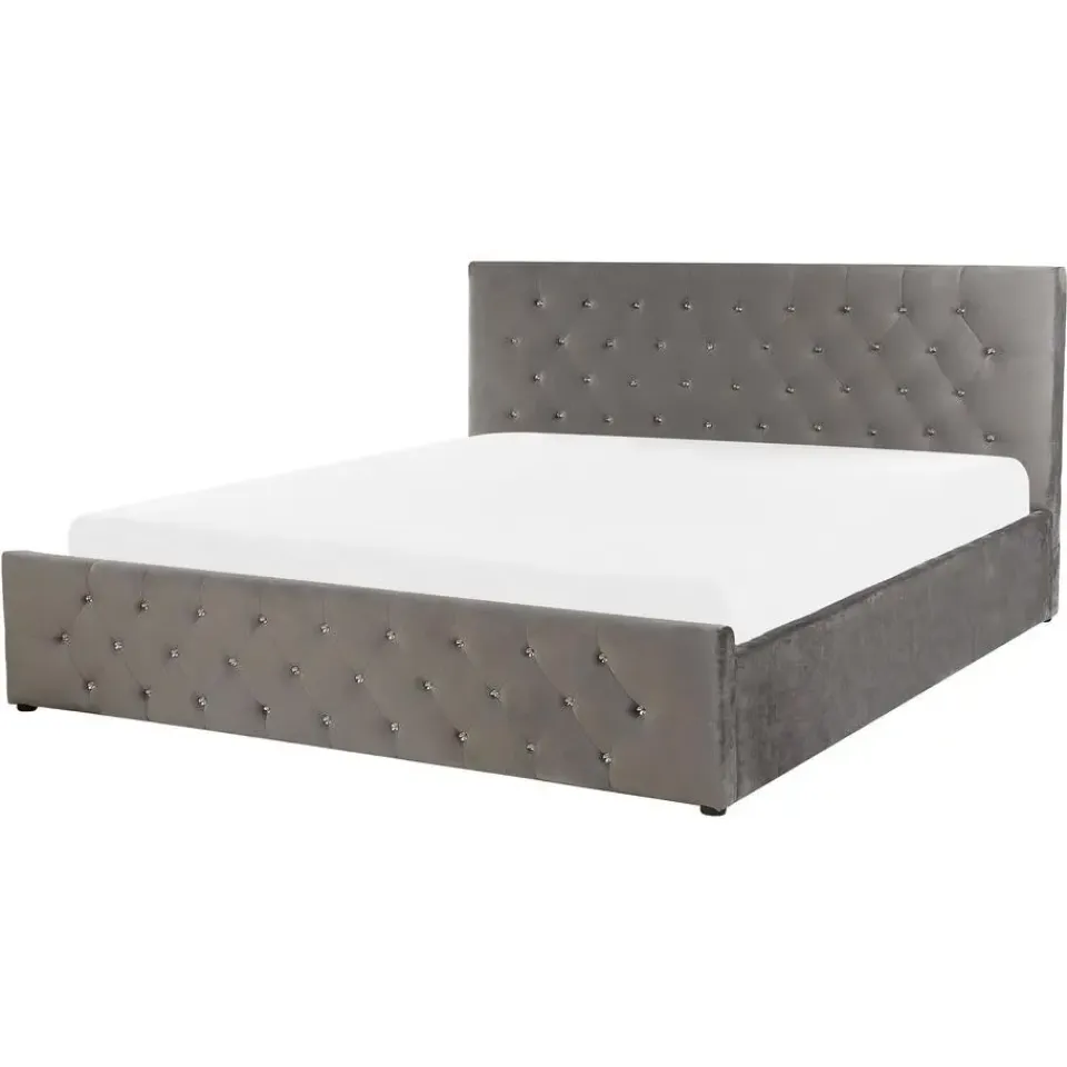 Beliani AMIENS - Bed met opbergruimte - Grijs - 160 x 200 cm - Fluweel New