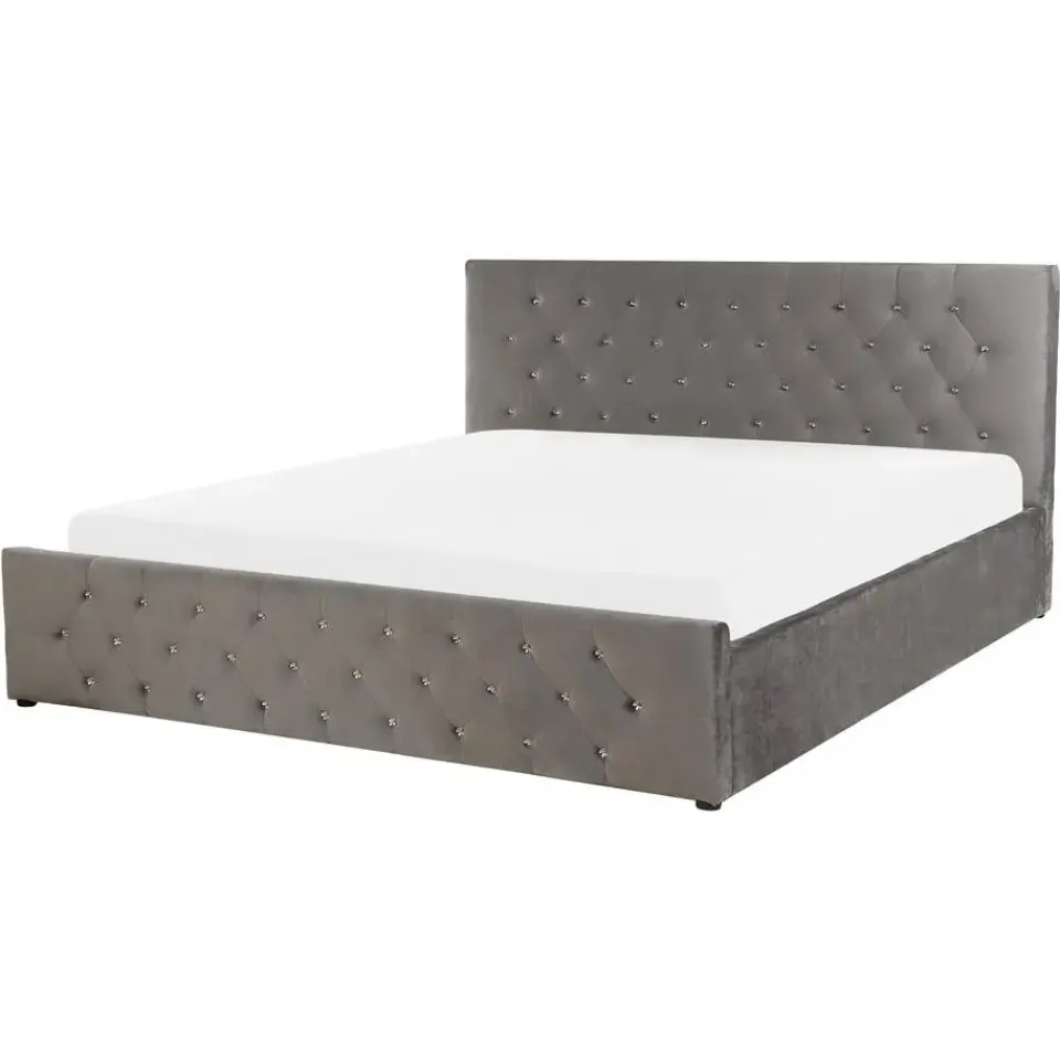 Beliani AMIENS - Bed met opbergruimte - Grijs - 160 x 200 cm - Fluweel New