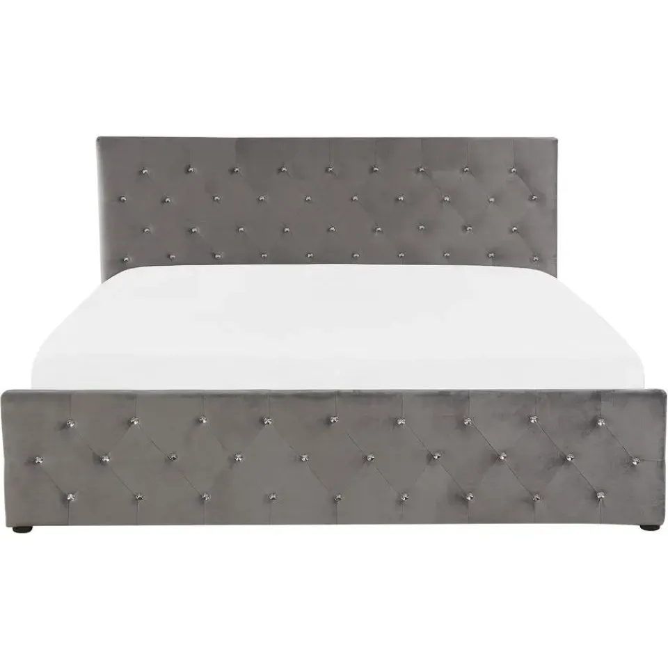 Beliani AMIENS - Bed met opbergruimte - Grijs - 160 x 200 cm - Fluweel New