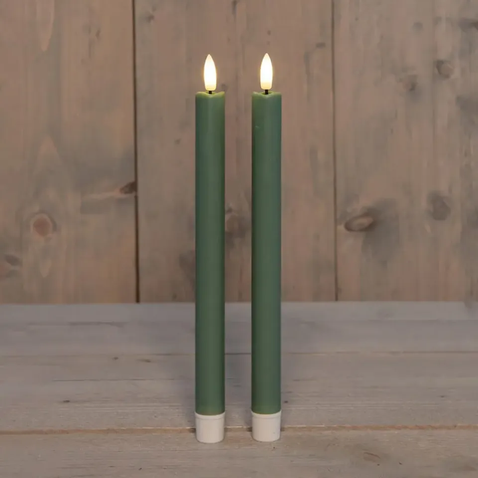 Anna's Collection Anna Collection Led dinerkaarsen - 2x - groen - 25 cm - 3D vlam Hot