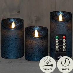 Anna's Collection Anna Collection LED stompkaarsen - 3x - metallic blauw Discount