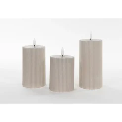 Anna's Collection Anna Collection LED stompkaarsen - 3x - taupe/grijs - ribbel - H7,5 cm New