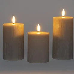 Anna's Collection Anna Collection LED stompkaarsen - 3x - taupe/grijs - ribbel - H7,5 cm New