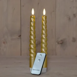 Anna's Collection Anna Collection LED swirl dinerkaarsen - 2x st - goud - 23 cm Discount