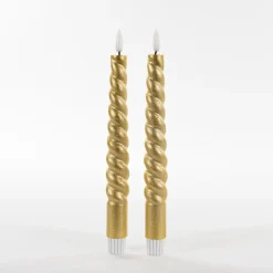 Anna's Collection Anna Collection LED swirl dinerkaarsen - 2x st - goud - 23 cm Discount