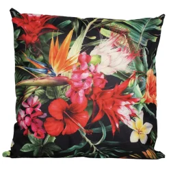 Anna's Collection buitenkussen bloem - rood/zwart - 60 x 60 cm Hot