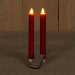 Anna's Collection Dinerkaarsen - 2x - rood - LED - met remote New
