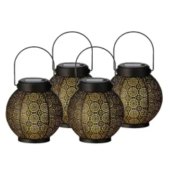 Anna's Collection Lantaarn - metaal - cirkels - solar - 16 cm Hot