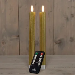 Anna's Collection LED dinerkaarsen - 2x - goud - ribbel