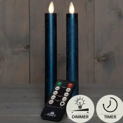 Anna's Collection LED dinerkaarsen - 2x - metallic blauw - 23 cm Online