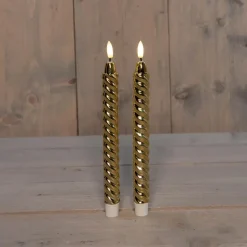 Anna's Collection LED dinerkaarsen - 2x -goud - 25 cm - swirl
