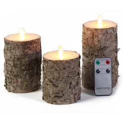 Anna's Collection Stompkaarsen - 3 stuks - berkenhout - LED Discount