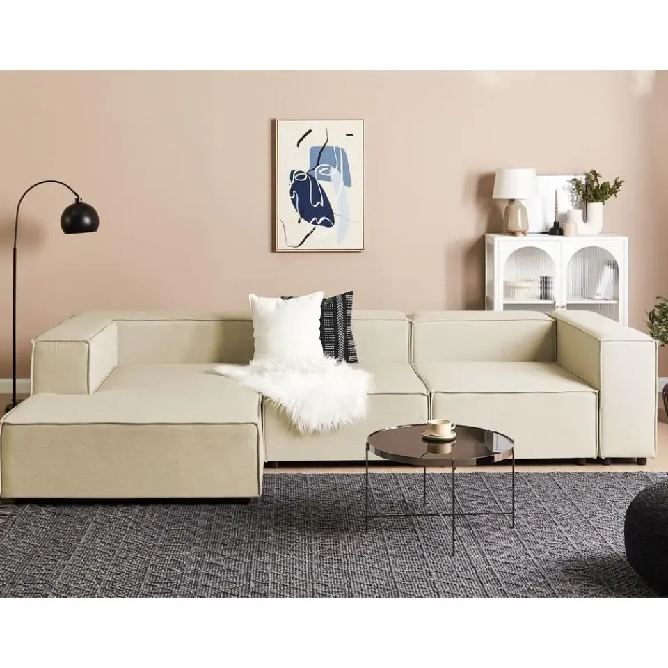 Beliani APRICA - Chaise longue - Beige - Rechterzijde - Linnen Best
