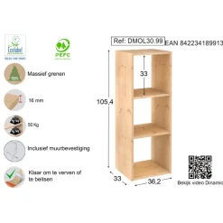 Astigarraga Dinamic Vakkenkast open - 3 vakken - PEFC grenen - 105x36cm Online