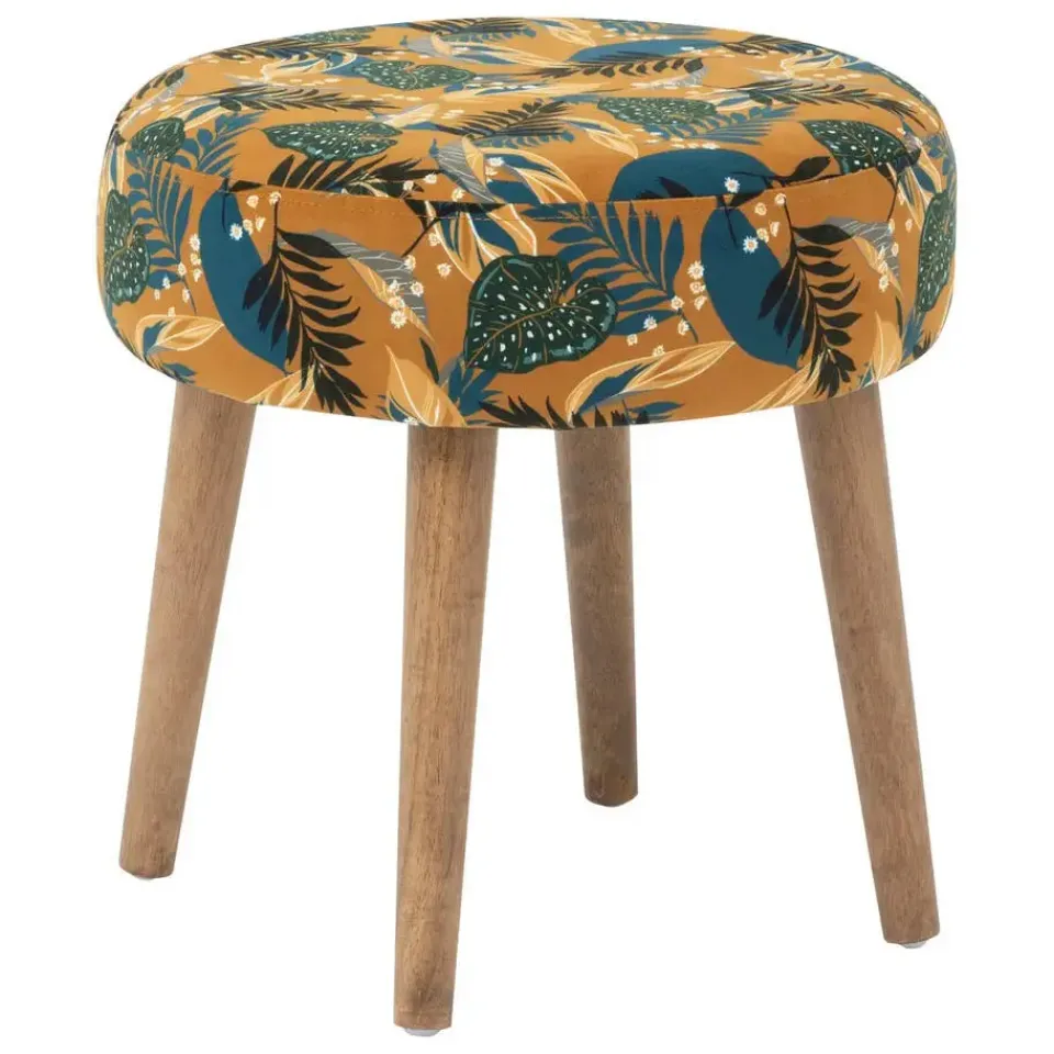 Atmosphera Bijzet kruk Jungle - okergeel - hout - 38 x 40 cm Clearance