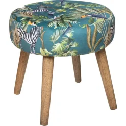 Atmosphera Bijzet krukje Jungle - groen - hout/stof - 38 x 40 cm New