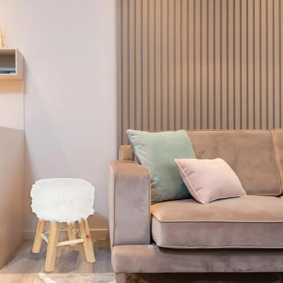 Atmosphera Bijzet/zit krukje Oslo - hout/stof - wit - H42 cm Outlet