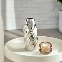 Atmosphera Bloemenvaas Silver Sky - zilver - keramiek - H21 cm Discount