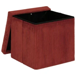 Atmosphera Hocker/poef Ribcord opvouwbaar - donkerrood - 38x38cm Discount