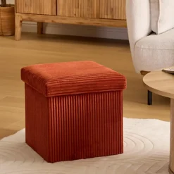 Atmosphera Hocker/poef Ribcord opvouwbaar - donkerrood - 38x38cm Discount